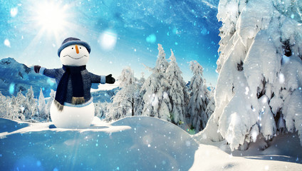 snowman in winter wonderland alpin 