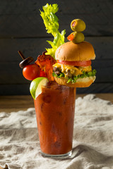 Cold Icy Gourmet Bloody Mary with a Hamburger © Brent Hofacker