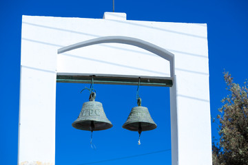 Church bells in Purmamarca with blue sky, Argentina