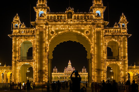 City Palace, entrance gateway to the Maharaja's Palace, Mysore, Karnataka