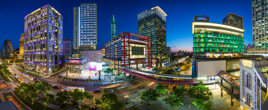 Xinyi downtown district, the prime shopping and financial district of Taipei, Taiwan