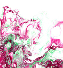 Very beautiful textural background. Crimson paint flows in green on a white background. The style includes curls of marble or pulsations of agate with bubbles and cells.