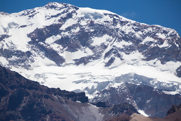 Fototapeta na wymiar Aconcagua mountain peak with clear blue sky. Argentina