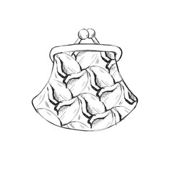 Contour Line Drawing. Coloring for kids. Hand-drawn picture. Purse. Hand-drawn illustration