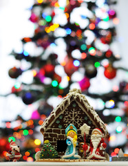 christmas tree and christmas house with gingerbread cookies 