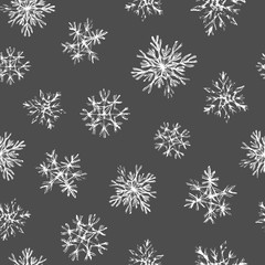 New Year And Christmas - grey and white seamless pattern with hand-drawn snowflakes
