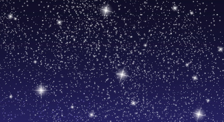 Realistic starry sky with bright stars in the night sky. Vector Illustration