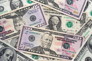 Abstract texture background of american money. Dollar bills. International Exchange Rate.