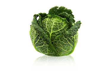 Green savoy cabbage isolated on a white background