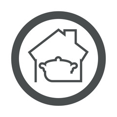 Icono plano con casa y olla lineal en c&iacute;rculo color gris