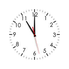 Clock face isolated on white background. 11 o'clock. Vector illustration