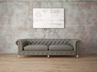 Mock up classic lounge with fashionable comfortable sofa and stylish hipster backdrop.