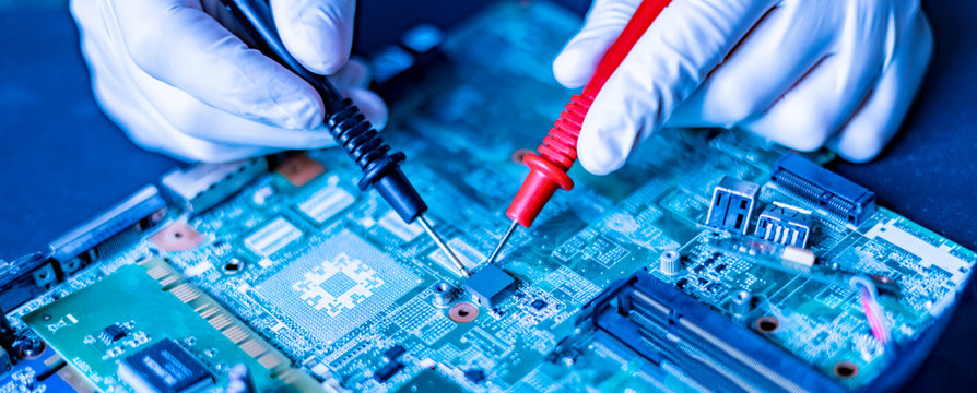 scientist hands in the researching university work with the new technology computer cpu chip f