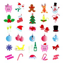 Set of Merry Christmas 30 icons Happy New Year