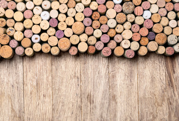 Wine corks background. Copy space