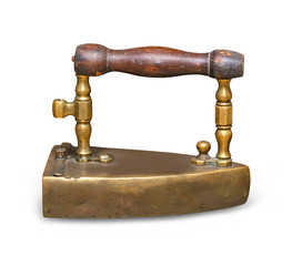 Antique old rusty smoothing iron isolated on white