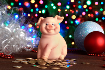 Christmas, new year, piggy Bank holiday 2019. The year of the pig.