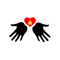 Obraz premium Hands holding a flaming heart.