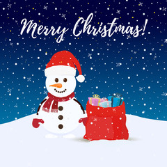 Vector Santa snowman at Christmas night