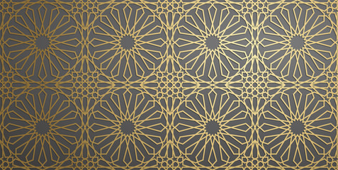 Islamic ornament vector , persian motiff . 3d ramadan islamic round pattern elements . Geometric circular ornamental arabic symbol vector . Gold background