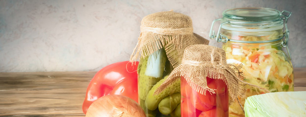 Set of fermented vegetables in jars