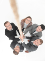 top view .the business team is holding on to the rope