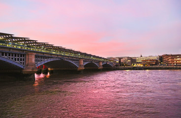 colorful sunset scenery of Thames river in London city United Kingdom
