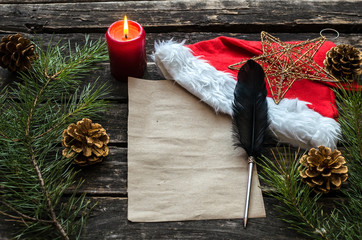 Obraz premium Letter to Santa Claus mockup. Christmas to do list template. Christmas or new year flat lay background with copy space.