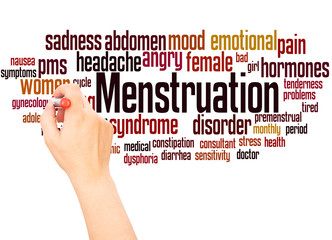 Menstruation word cloud hand writing concept
