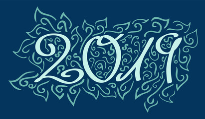 2019 handwritten in blue with ornaments by jziprian