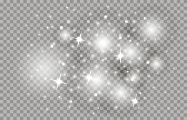 Star dust with bright sparkles, shining sparks. Fabulous Christmas sky on a transparent background.