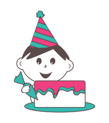 Child Piping Icing on a Birthday Cake with Party Hat