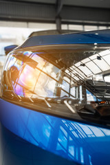 The headlamp of a modern prestigious car from a close angle