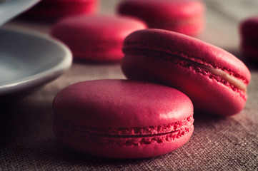 Strawberry macarons close-up photo