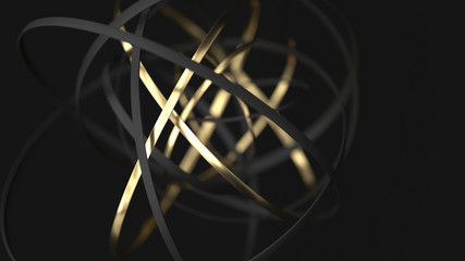 Abstract gold and black motion rings on black background