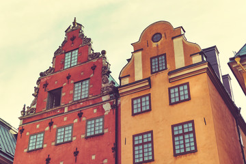 Fototapeta premium Facades of the colorful buildings at Stortorget in Gamla stan
