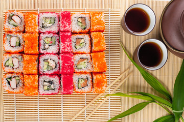 set of different sushi on the table.Top view