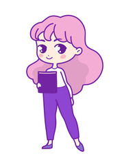 Cute vector illustration. Kawaii Anime girl. working people