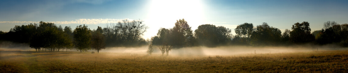 Fototapeta na wymiar Sonnenaufgang an einem Herbstmorgen mit Bodennebel