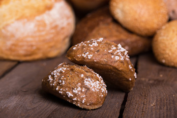 fresh bread and wheat on the wooden