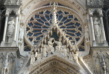 Reims,France-October 10,2018: Facade of Cathedral of Notre-Dame or Our Lady of Reims in Reims, France