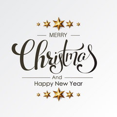 Merry Christmas Calligraphic Inscription Decorated with Golden Stars and Beads.