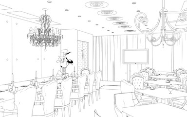 Fototapeta premium restaurant, 3D illustration, sketch, outline