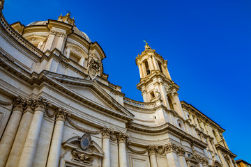 The facade of the church of Sant'Agnese in Agone, in Piazza Navona, ancient Stadium of Domitian, in Rome, Italy.