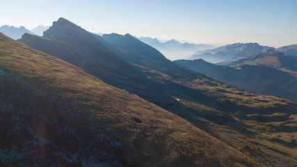 Fototapeta premium View of many mountain ranges lying one behind the other