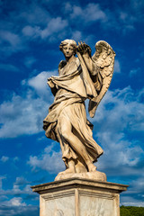 Angel with the shroud or Angel with the Holy Face on the Ponte Sant'Angelo above the Tiber, at the Mausoleum of Roman Emperor Hadrian, usually known as Castel Sant'Angelo, in Rome, near the Vatican. I