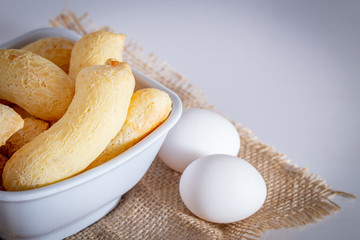 Brazilian homemade cheese bread, AKA 'chipa' isolated in white background.