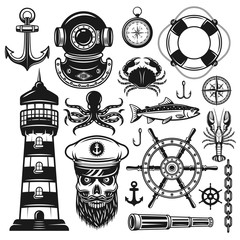 Nautical set of vector objects and design elements