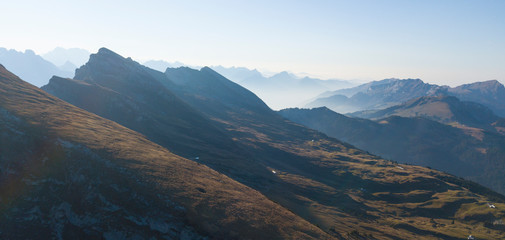 View of many mountain ranges lying one behind the other