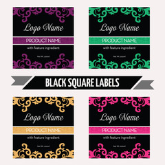 Fototapeta na wymiar Feminine Black Square Product Labels